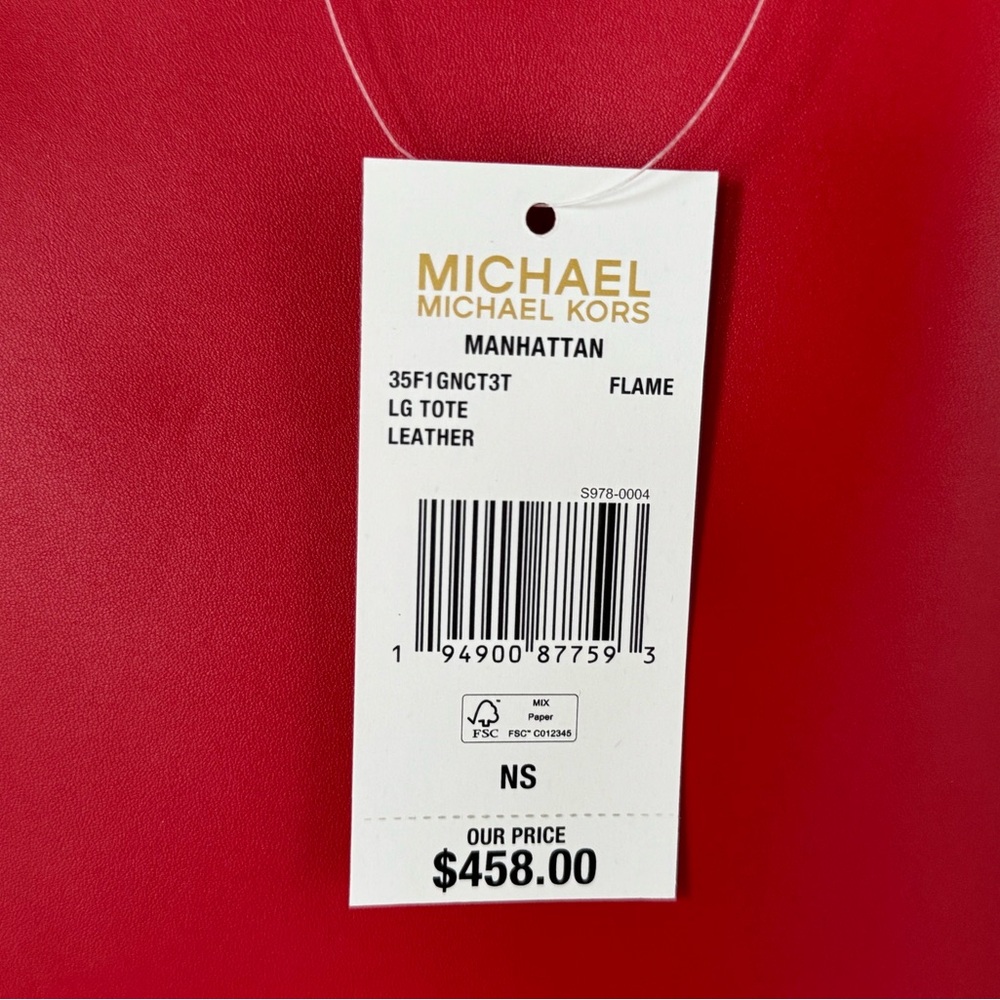 Michael Kors Manhattan Large Shoulder Smooth Leather Tote Bag Red - Picture 8 of 8